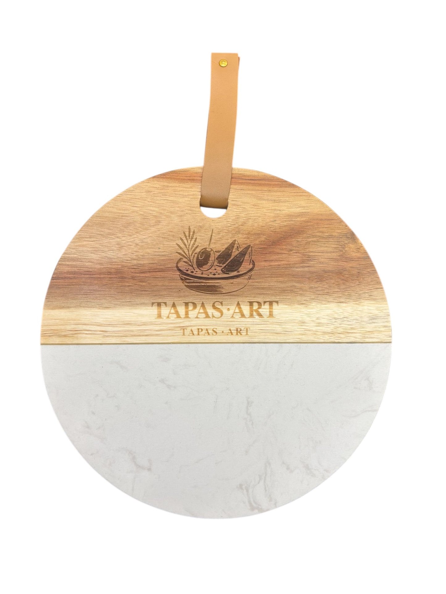 TapasArt tapasplank van marmer en acaciahout - detailopname