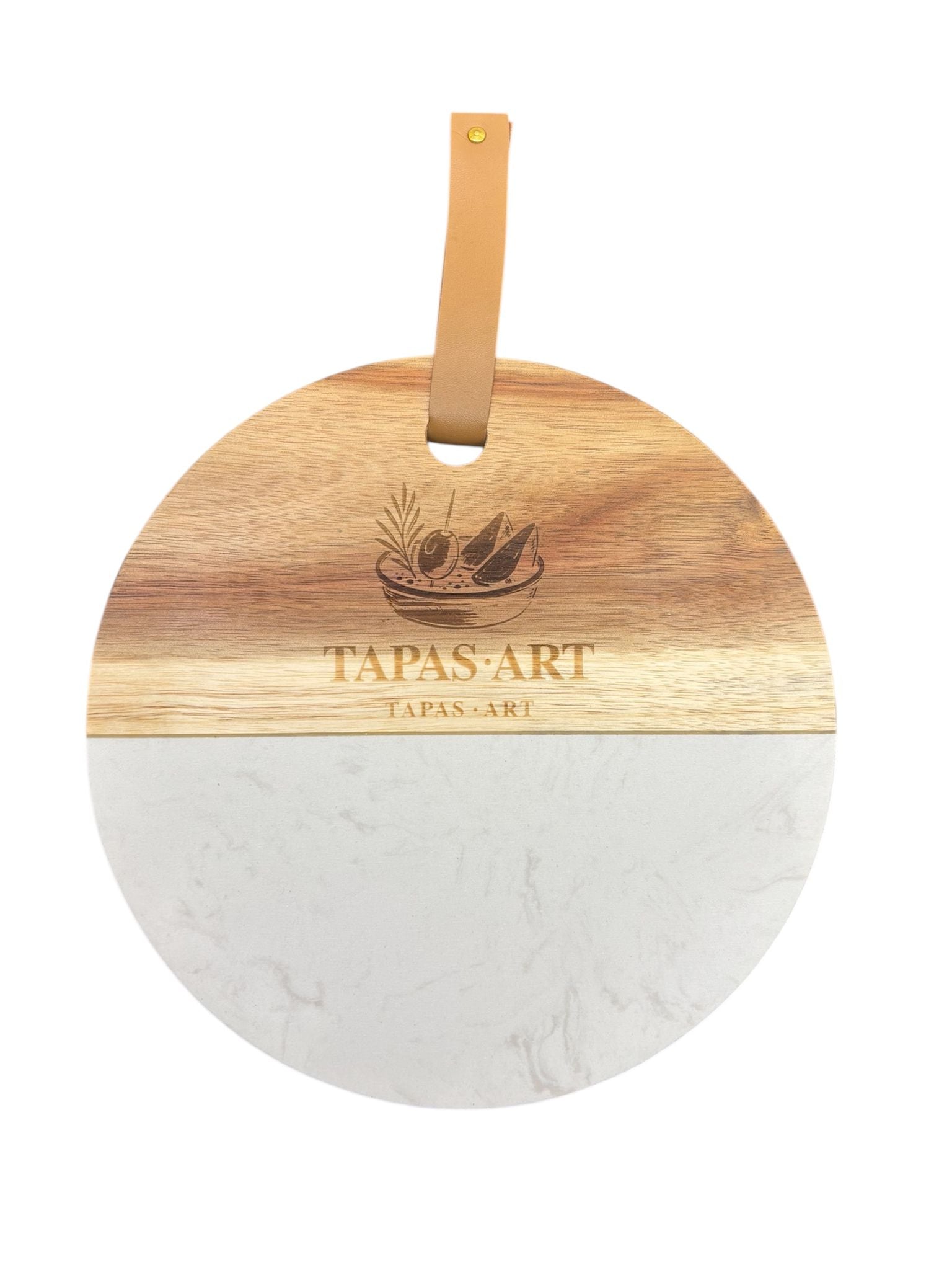 TapasArt tapasplank van marmer en acaciahout - detailopname