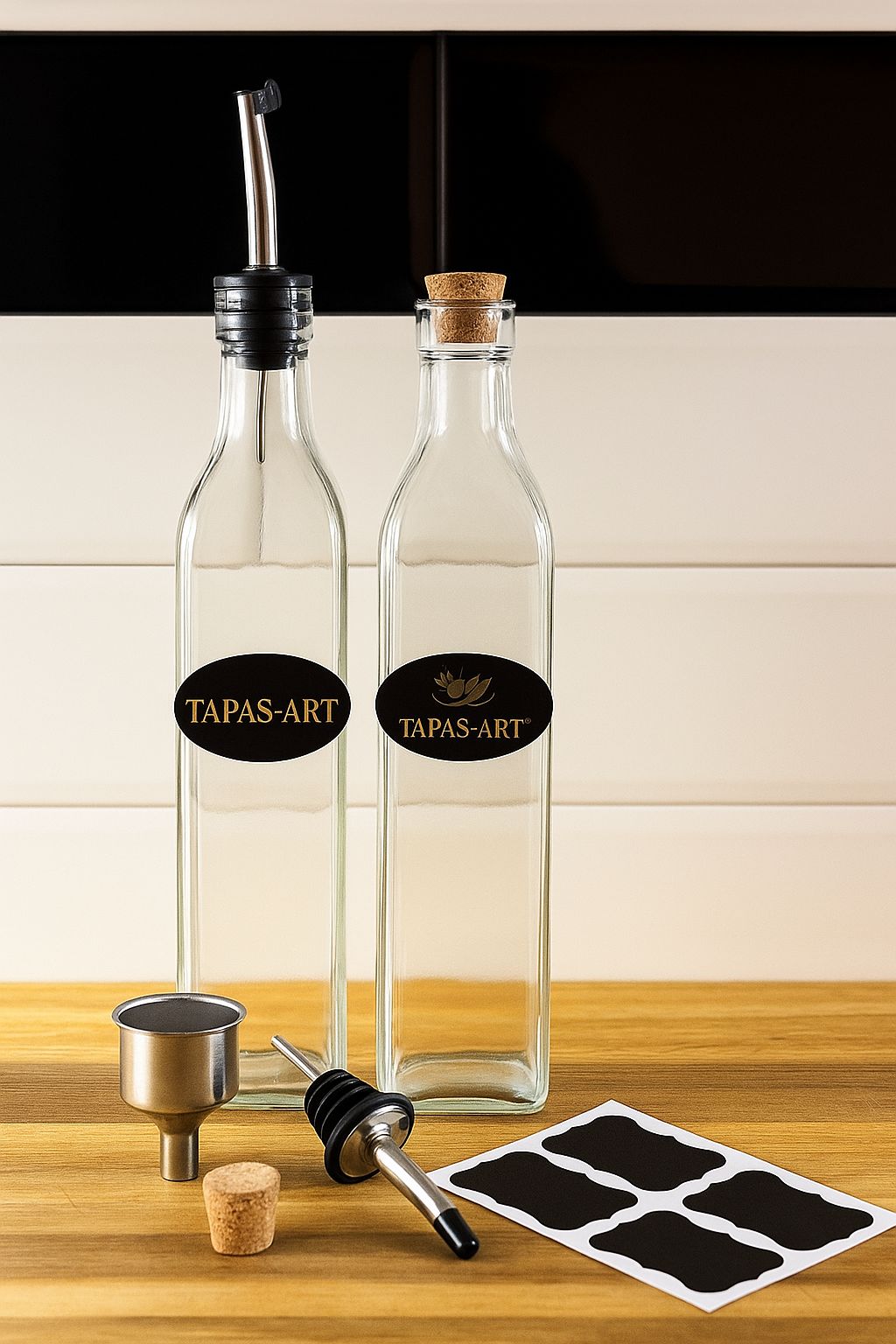 TapasArt glazen olieflessen set - detailopname